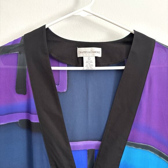NEW Drapers & Damons Blue and Purple Silk Kimono Front Clasp Women’s Size Large - Picture 3 of 8
